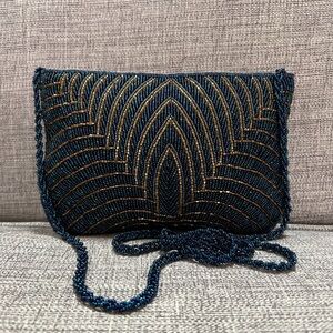 Handcrafted Sewn Vintage NWOT Glass Beads Beaded Crossbody Strap Evening Bag